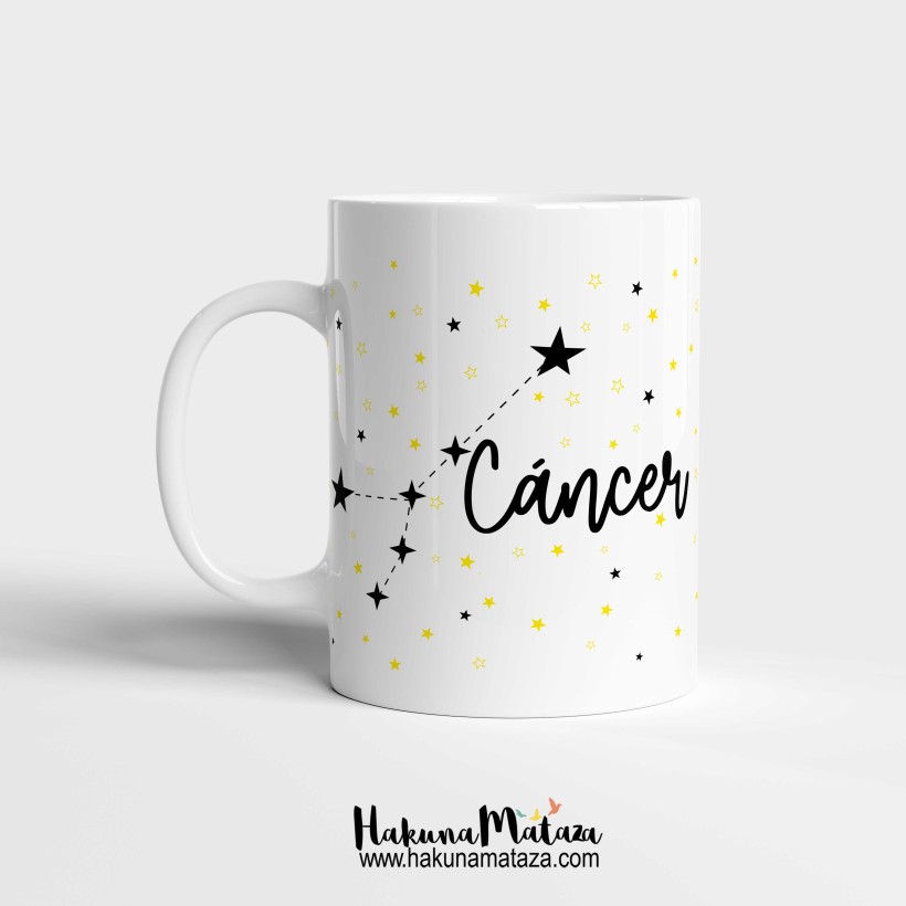 Taza Horóscopo Cáncer con el diseño de la constelación y características del signo