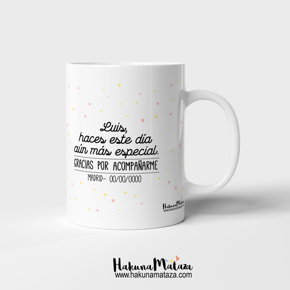 Detalle de la personalización con el nombre y la frase de agradecimiento