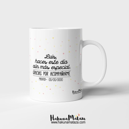Detalle de la personalización con el nombre y la frase de agradecimiento