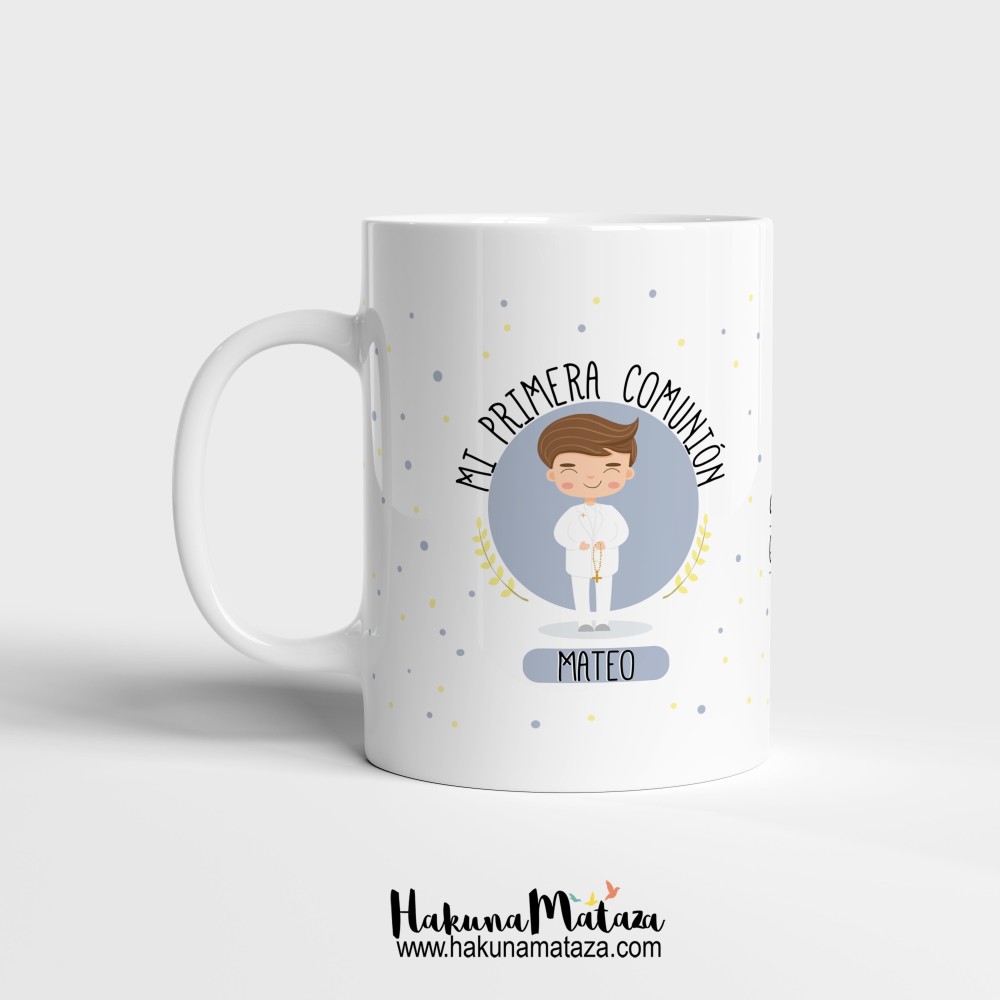 Taza de comunión para niño con nombre personalizado