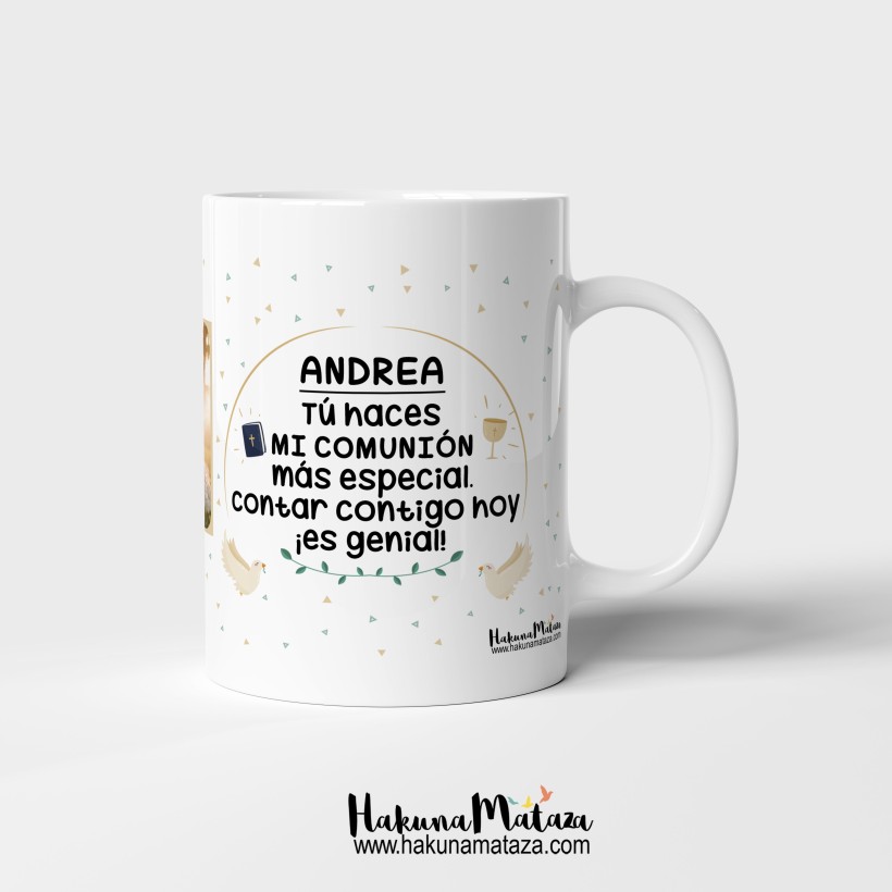 Taza personalizada con foto y frase de comunión "Contar contigo es genial" 2