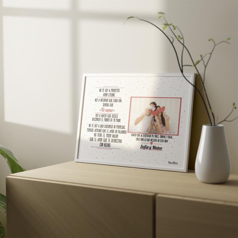 Diseño completo de la lámina personalizada con foto “No te voy a prometer”. 2