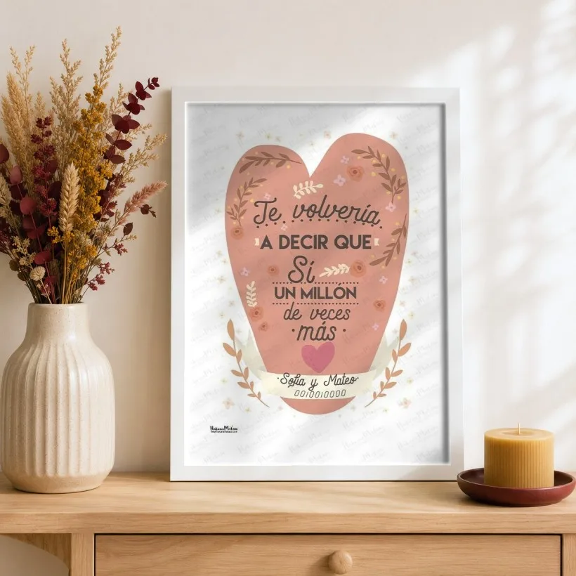 Lámina personalizada para pareja – Te volvería a decir que sí un millón de veces más | Hakuna Mataza