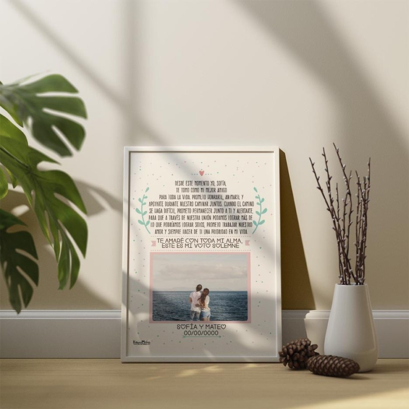Diseño completo de la lámina personalizada con foto “Este es mi voto solemne”. 2