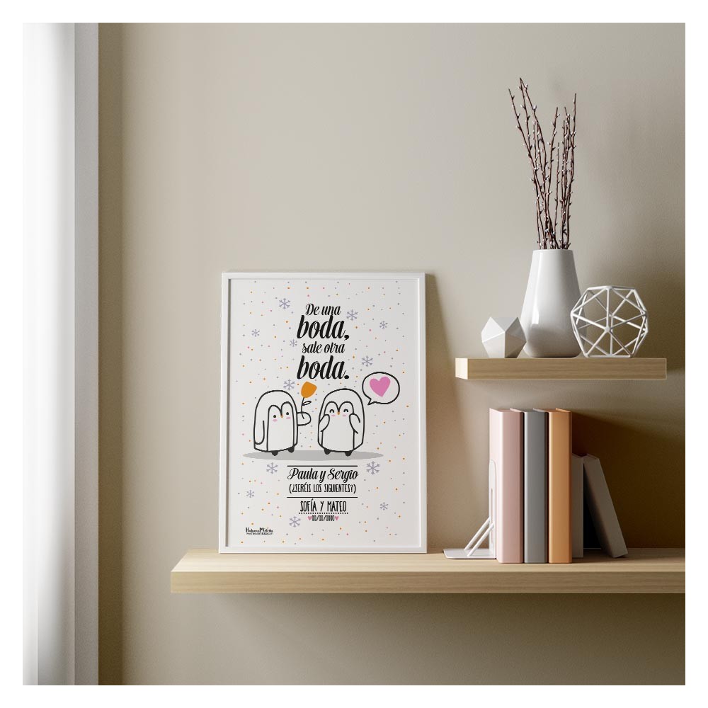 Lámina personalizada - (Pingüinos)De una boda, sale otra boda