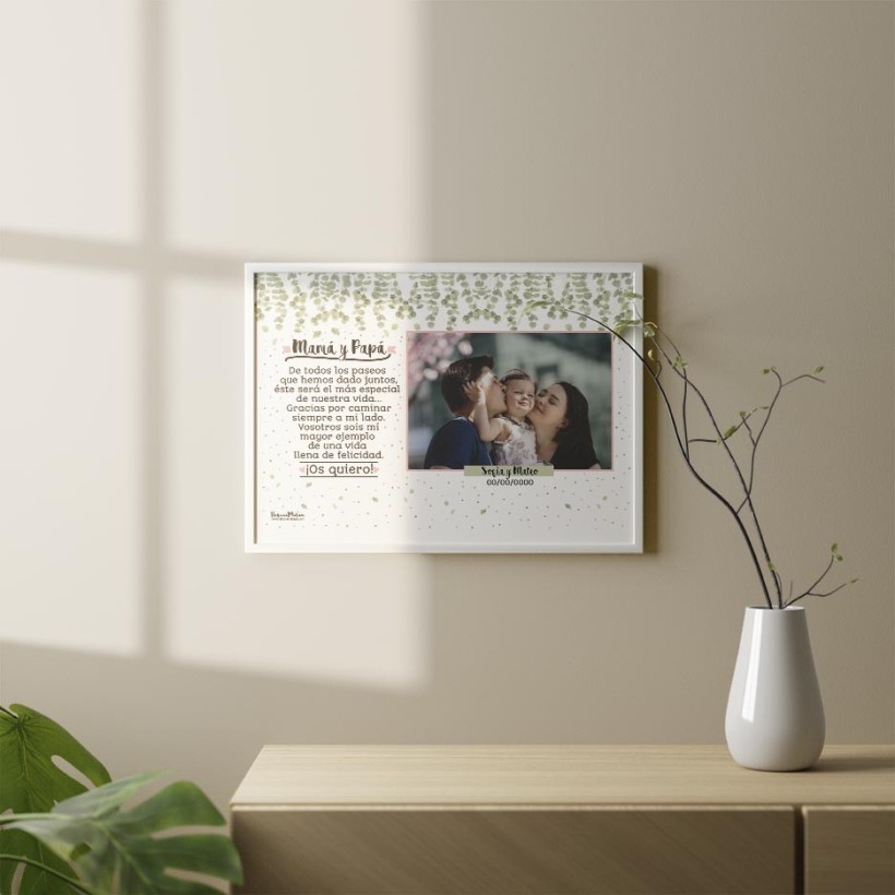 Diseño completo de la lámina personalizada con foto “Gracias por caminar siempre a mi lado”. 2