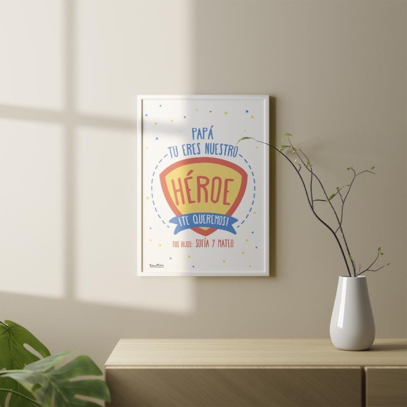 Diseño completo de la lámina personalizada con foto “Nuestro héroe”. 2