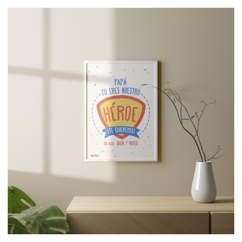 Lámina personalizada con foto para Papá, un homenaje colorido y alegre.