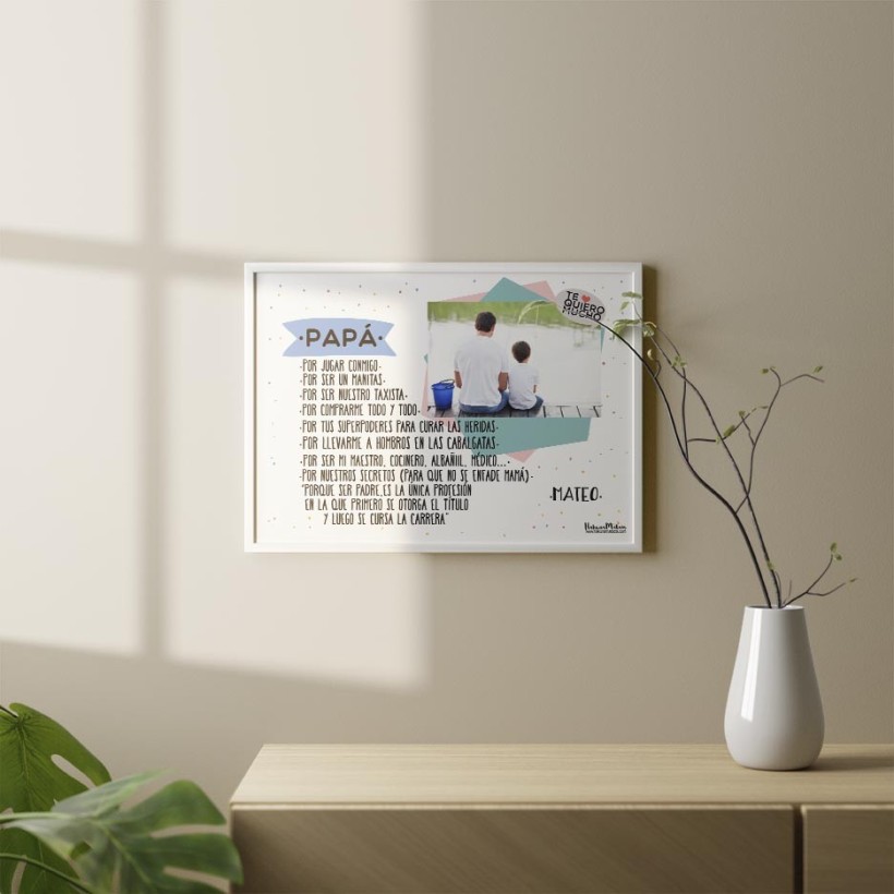 Lámina personalizada con foto - Papá te quiero porque Lámina personalizada con foto - Papá te quiero porque