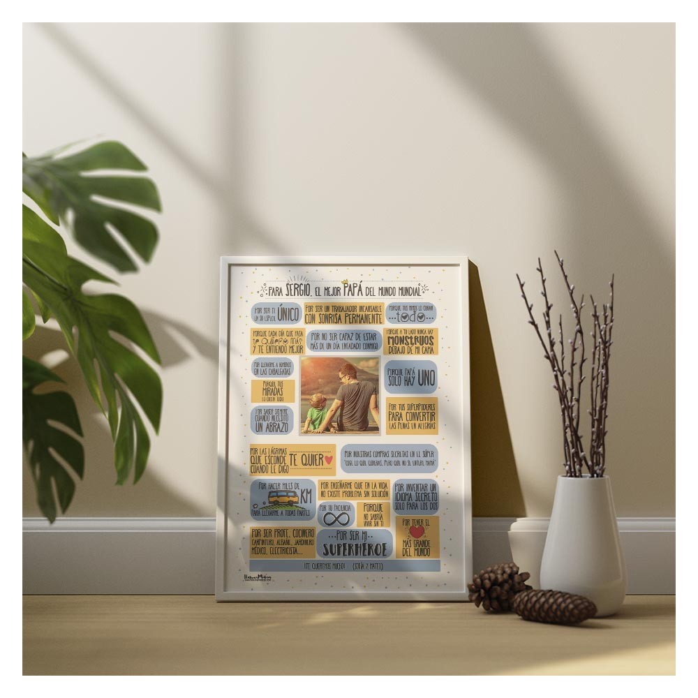 Lámina personalizada para Papá, con un diseño divertido, único y lleno de frases emotivas.