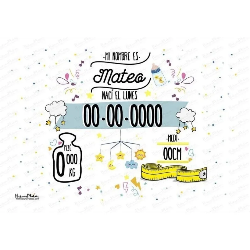 Lámina natalicio personalizada - Datos del bebé con diseño infantil | Hakuna Mataza 2