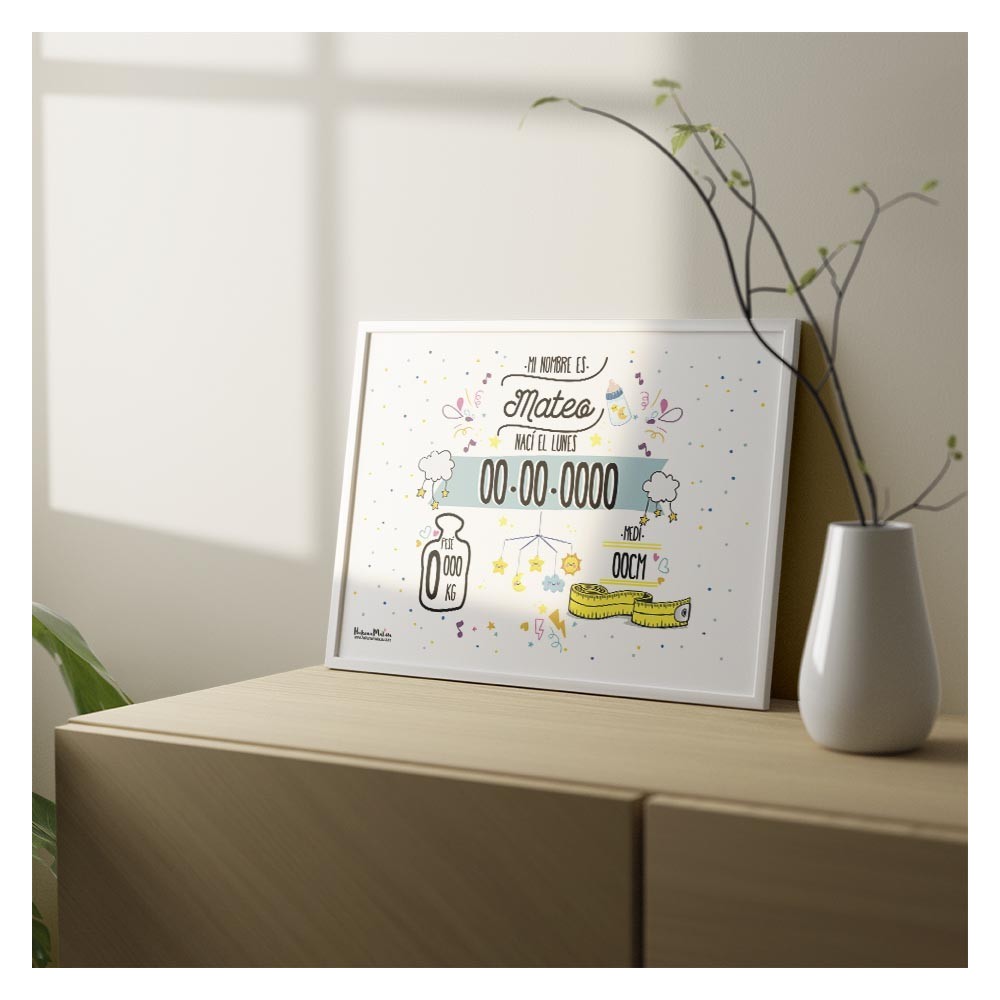Lámina natalicio personalizada - Datos del bebé con diseño infantil