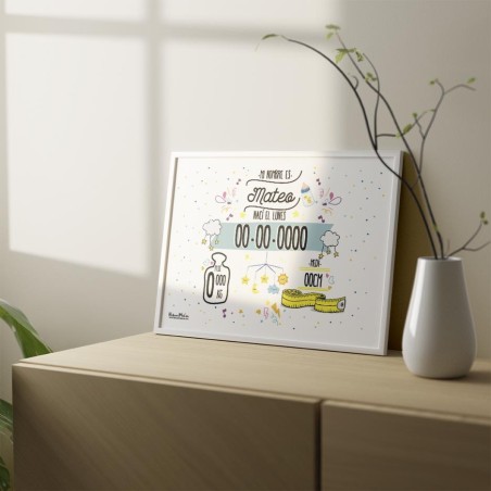 Lámina natalicio personalizada - Datos del bebé con diseño infantil Lámina natalicio personalizada - Datos del bebé con diseño infantil