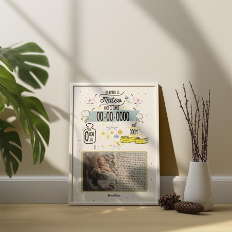 Lámina natalicio personalizada con foto - Datos del bebé con diseño infantil Lámina natalicio personalizada con foto - Datos del bebé con diseño infantil