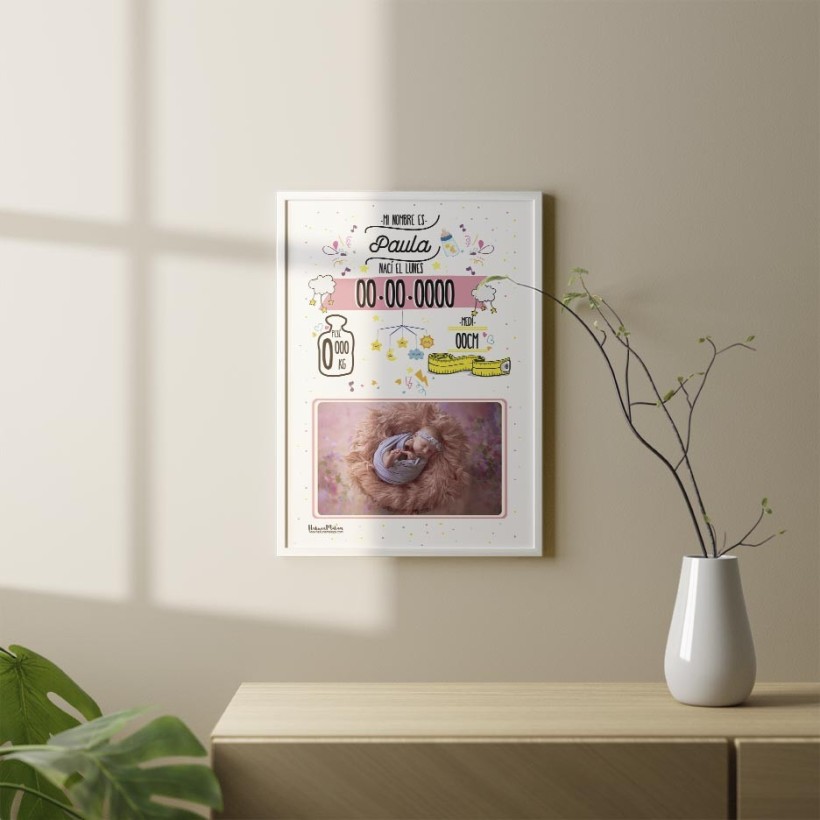 Lámina Natalicio con foto - Rosa 2