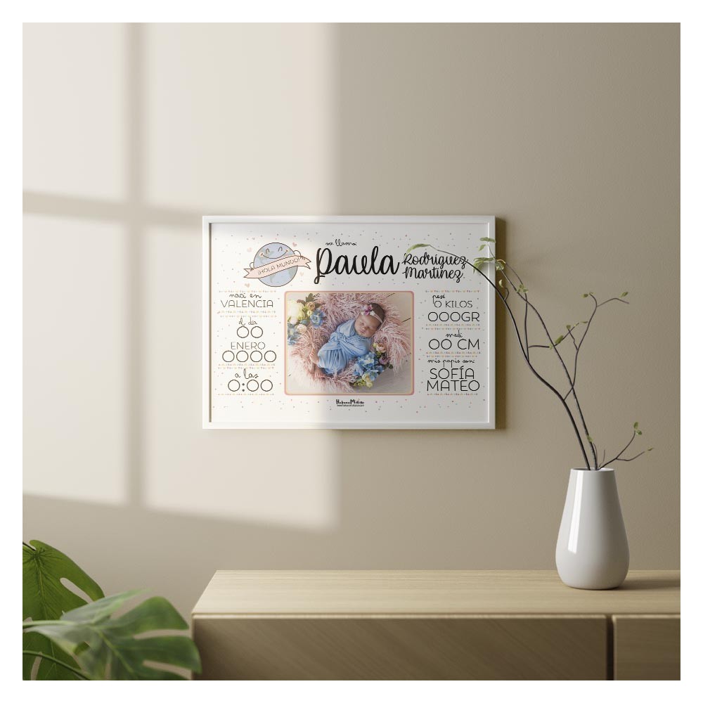 Lámina Natalicio - Hola mundo rosa