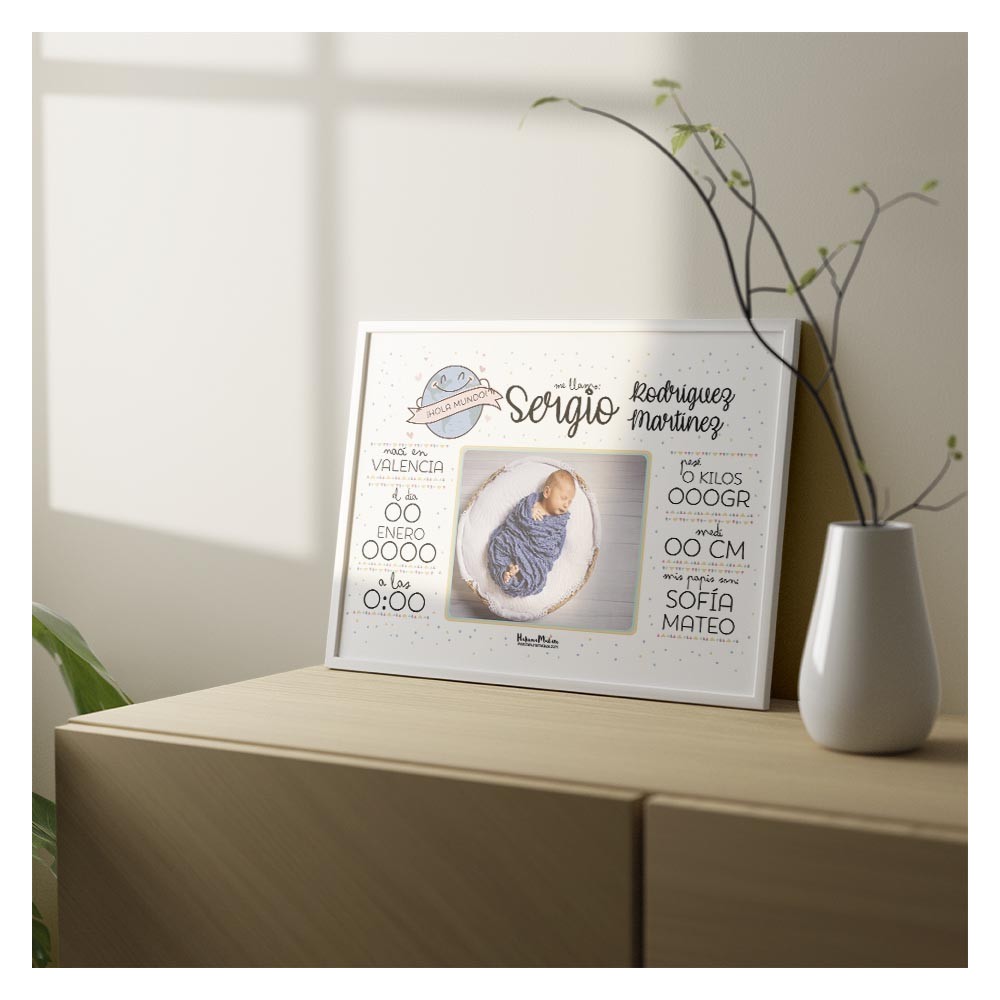 Lámina Natalicio - Hola mundo (azul)