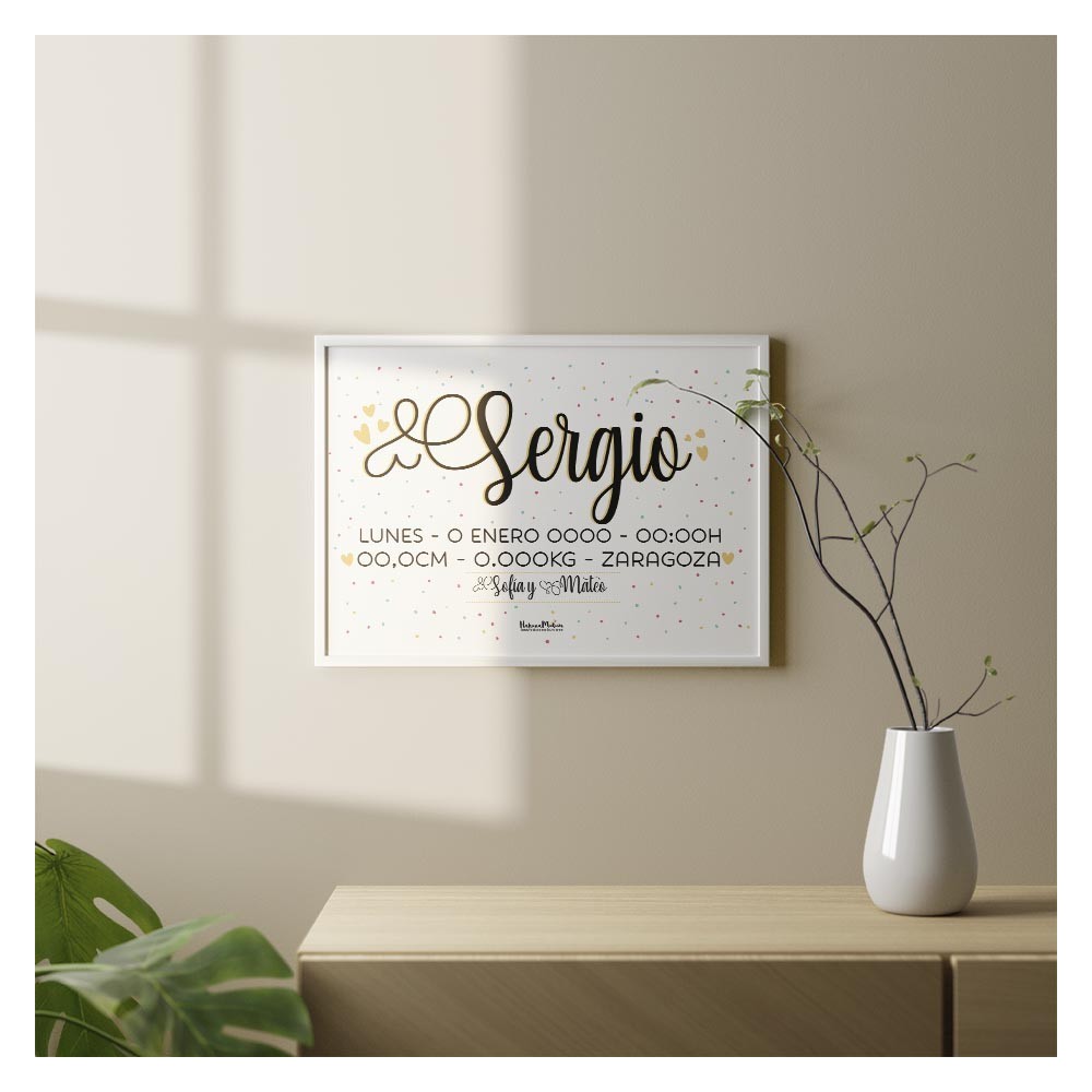 Lámina natalicio personalizada - Nombre en grande con ornamentos
