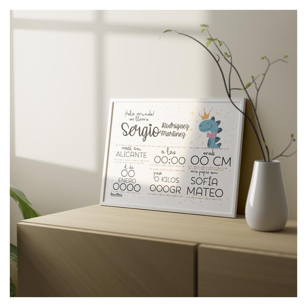 Lámina natalicio personalizada - Bienvenida al mundo dinosaurio