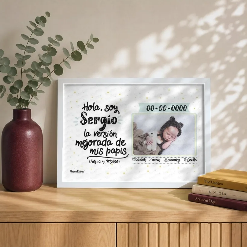 Lámina natalicio personalizada con foto - Soy la versión mejorada de mis papis · detalle