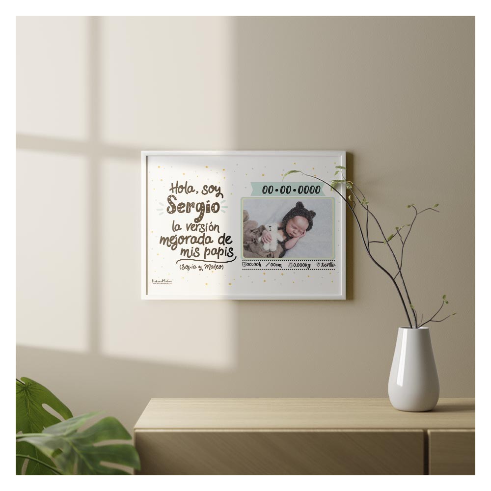 Lámina natalicio personalizada con foto - Soy la versión mejorada de mis papis