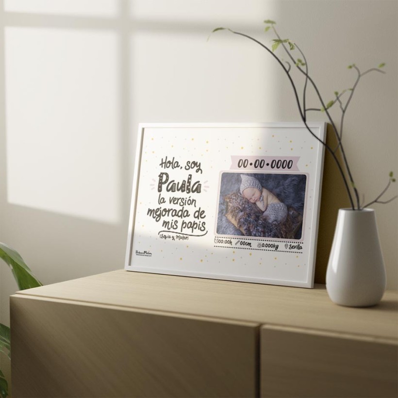 Lámina Natalicio con foto - Soy la versión mejorada rosa 2