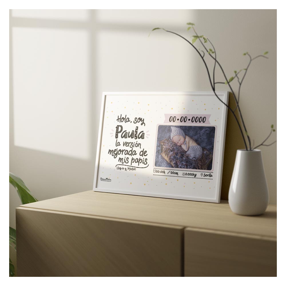 Lámina Natalicio con foto - Soy la versión mejorada rosa
