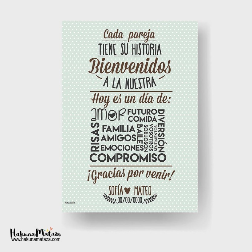 Cartel de bienvenida -Cada pareja tiene su historia Cartel de bienvenida -Cada pareja tiene su historia