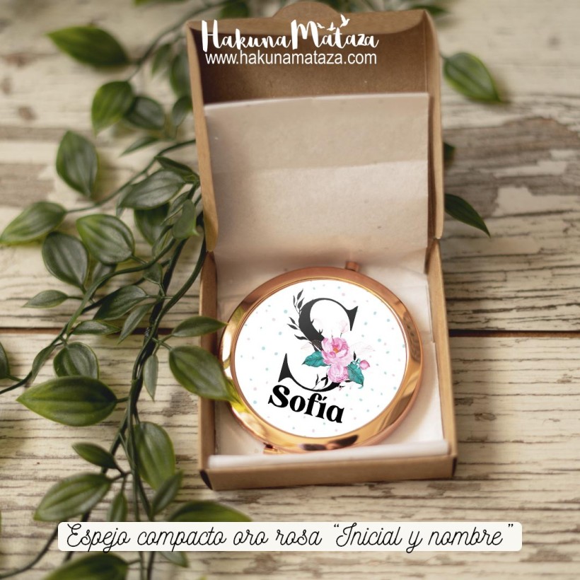 Espejo compacto oro rosa - Inicial y nombre Espejo compacto oro rosa - Inicial y nombre