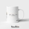 Detalle del diseño de la taza con la frase "Familia, donde la vida comienza y el amor nunca termina"