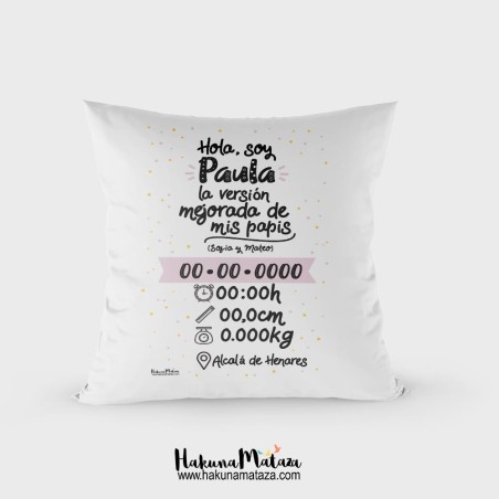 Cojín Natalicio - Soy la versión mejorada rosa Cojín Natalicio - Soy la versión mejorada rosa