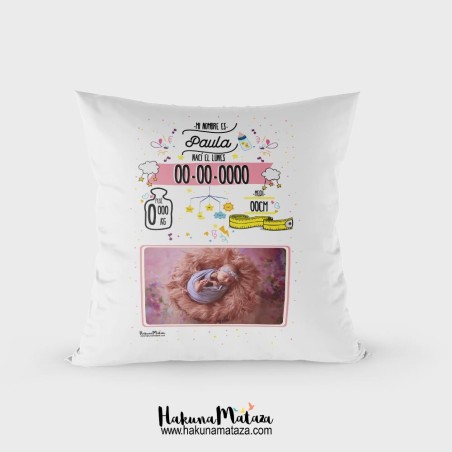 Cojín Natalicio con foto - Rosa Cojín Natalicio con foto - Rosa