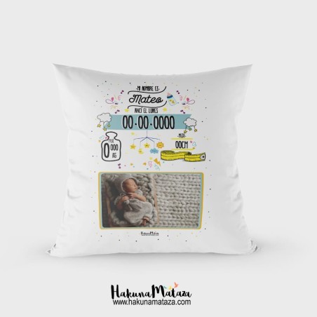 Cojín Natalicio con foto - Azul