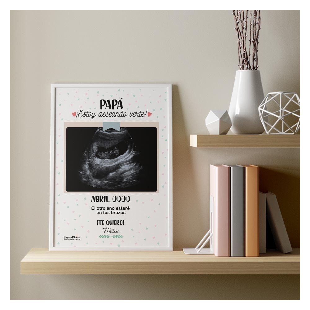Lámina personalizada con foto para futuros papás, celebrando el embarazo.