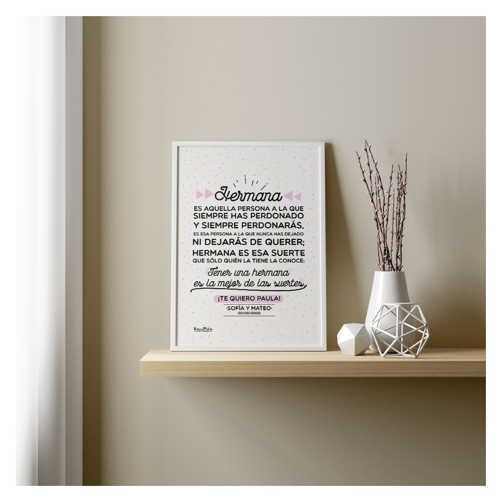 Lámina decorativa "Tener una hermana es la mejor de las suertes"
