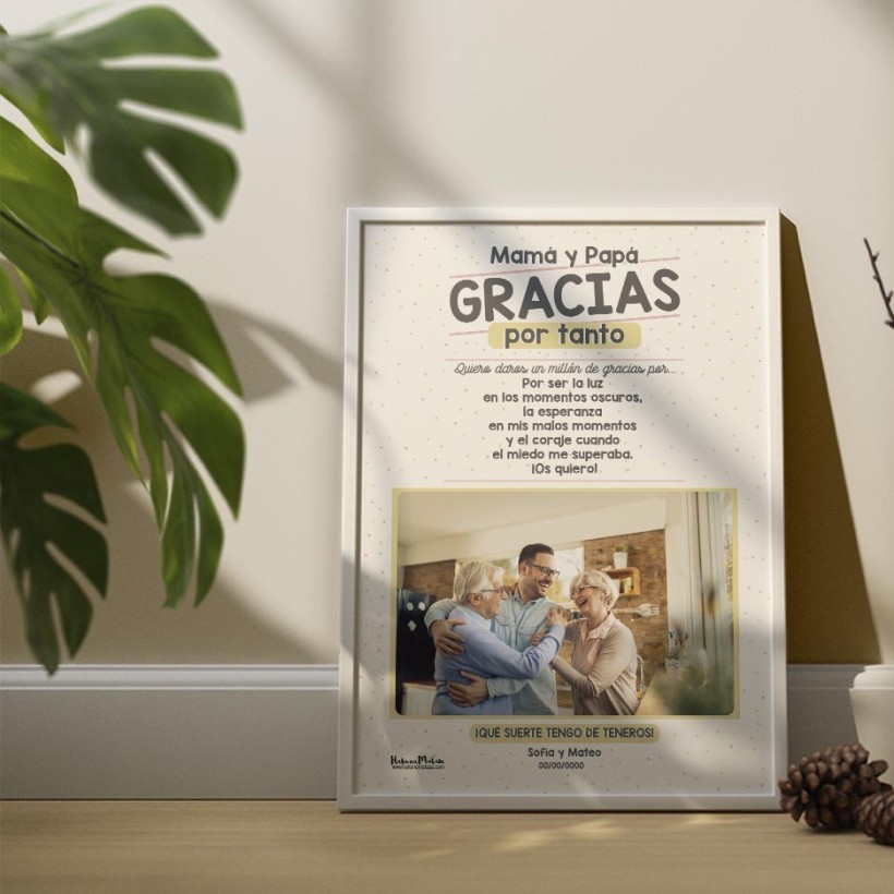 Diseño completo de la lámina personalizada con foto “Gracias por tanto”. 2