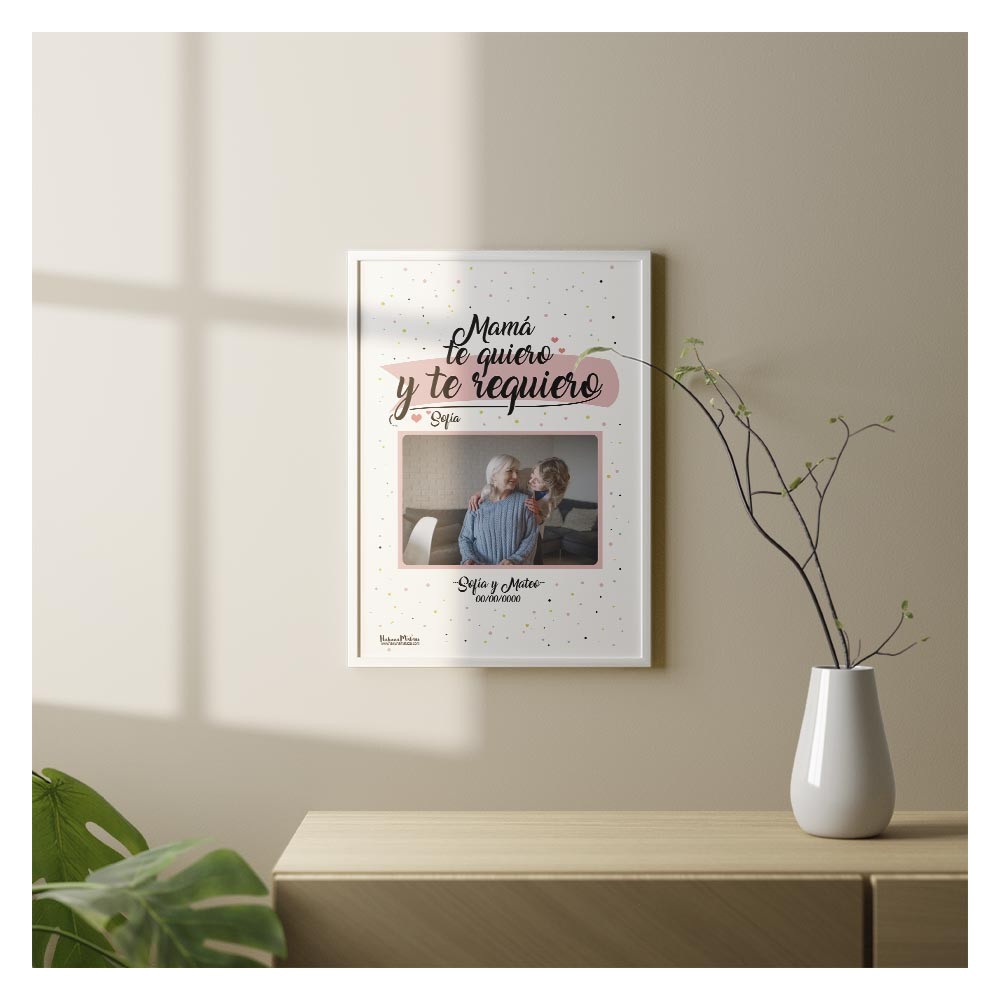 Lámina con foto "Mamá te quiero te requiero"