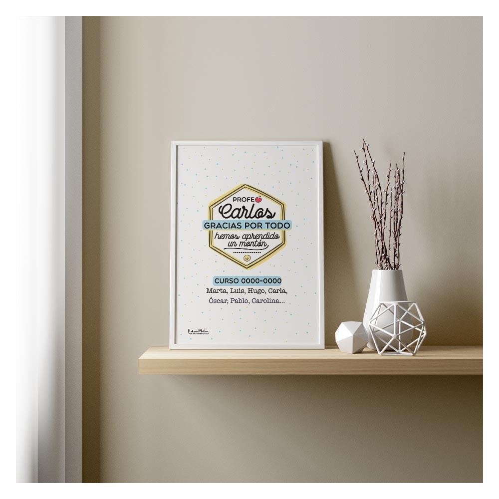 Lámina en una habitación con decoración, ideal para regalar al profe.