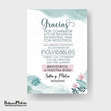 Cartel de bienvenida - Gracias por compartir este día tan especial Cartel de bienvenida - Gracias por compartir este día tan especial