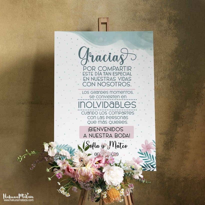 Cartel de bienvenida - Gracias por compartir este día tan...