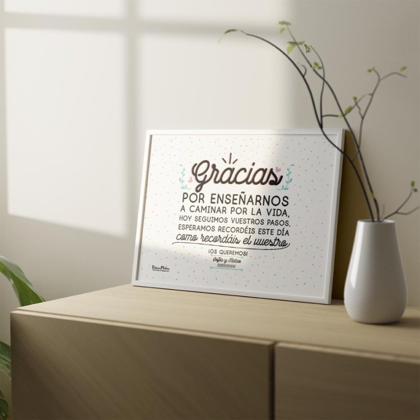 Diseño completo de la lámina personalizada “Gracias por enseñarnos a caminar por la vida”. 2
