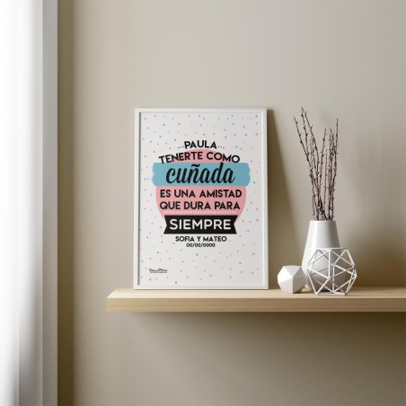 Lámina personalizada con foto de cuñados y frase emotiva