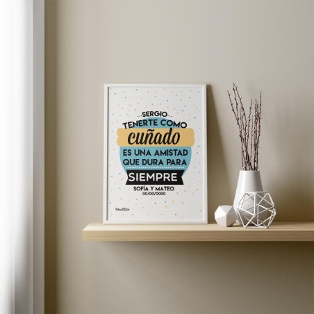 Lámina personalizada con foto de cuñados y mensaje emotivo