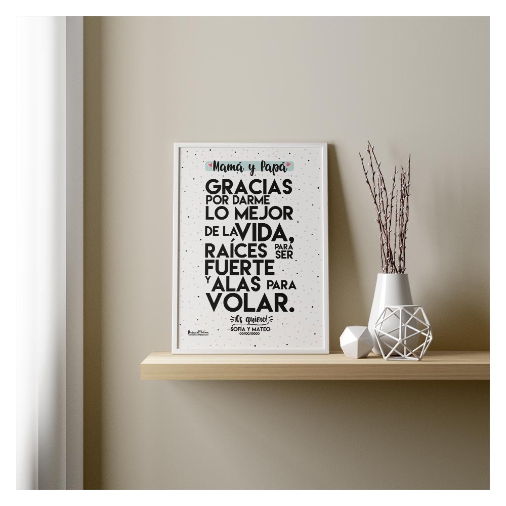 Lámina personalizada para mamá y papá con frase emotiva