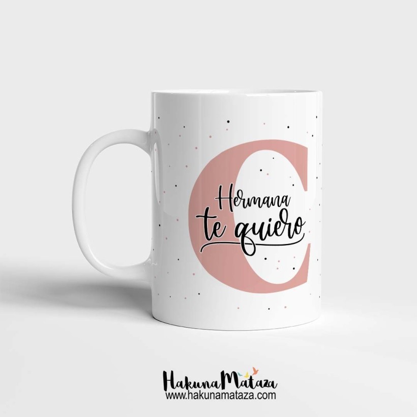 Taza con inicial y la frase "Te quiero"