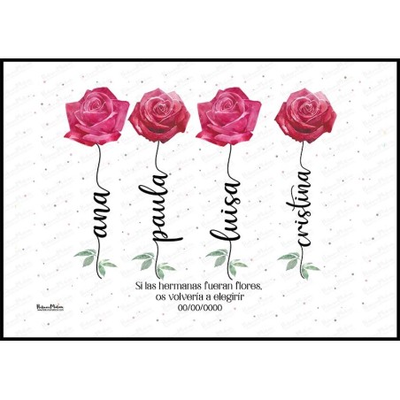 Diseño completo de la lámina personalizada con flores y nombres