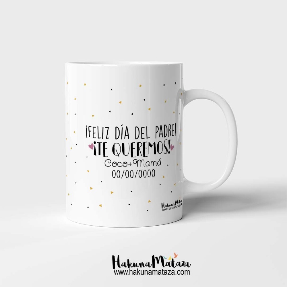 Detalle de la impresión en la taza "Como mi papá perruno/gatuno"
