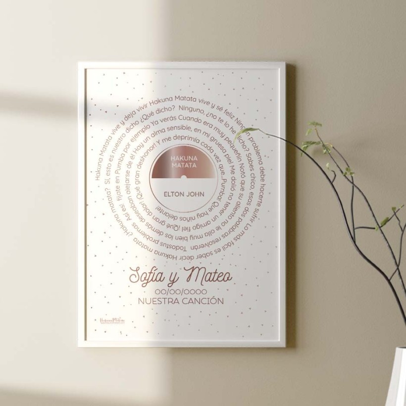 Lámina personalizada - Letra de canción en color oro rosa 2