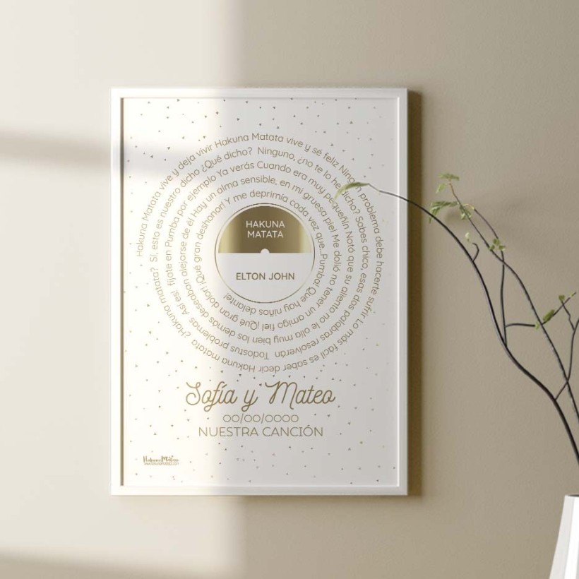 Lámina personalizada - Letra de canción en color oro 2