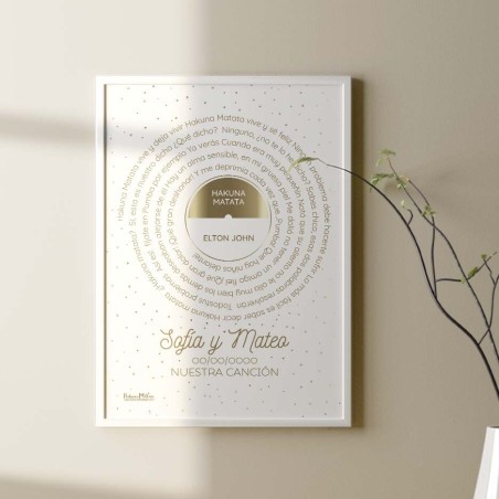 lámina canción personalizada dorada en marco blanco lámina canción personalizada dorada en marco blanco